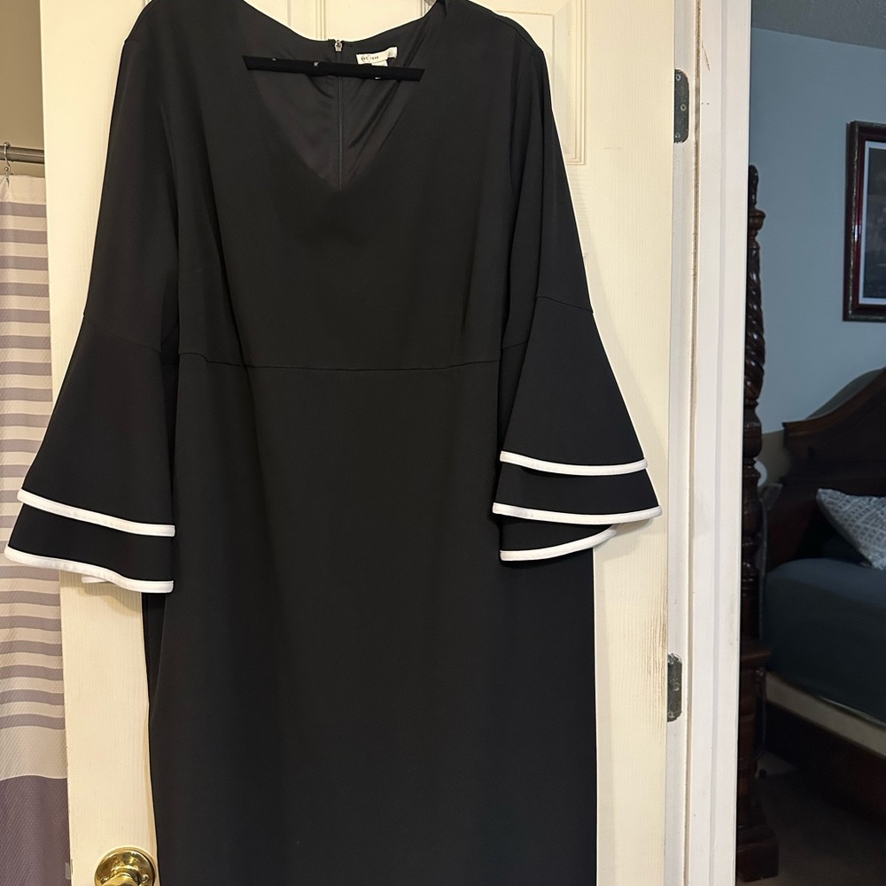 Chic Asymmetrical Black Dress with White Accents